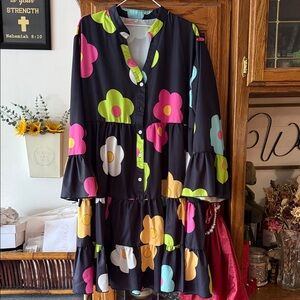 SHEIN Black Floral Long Sleeve Dress